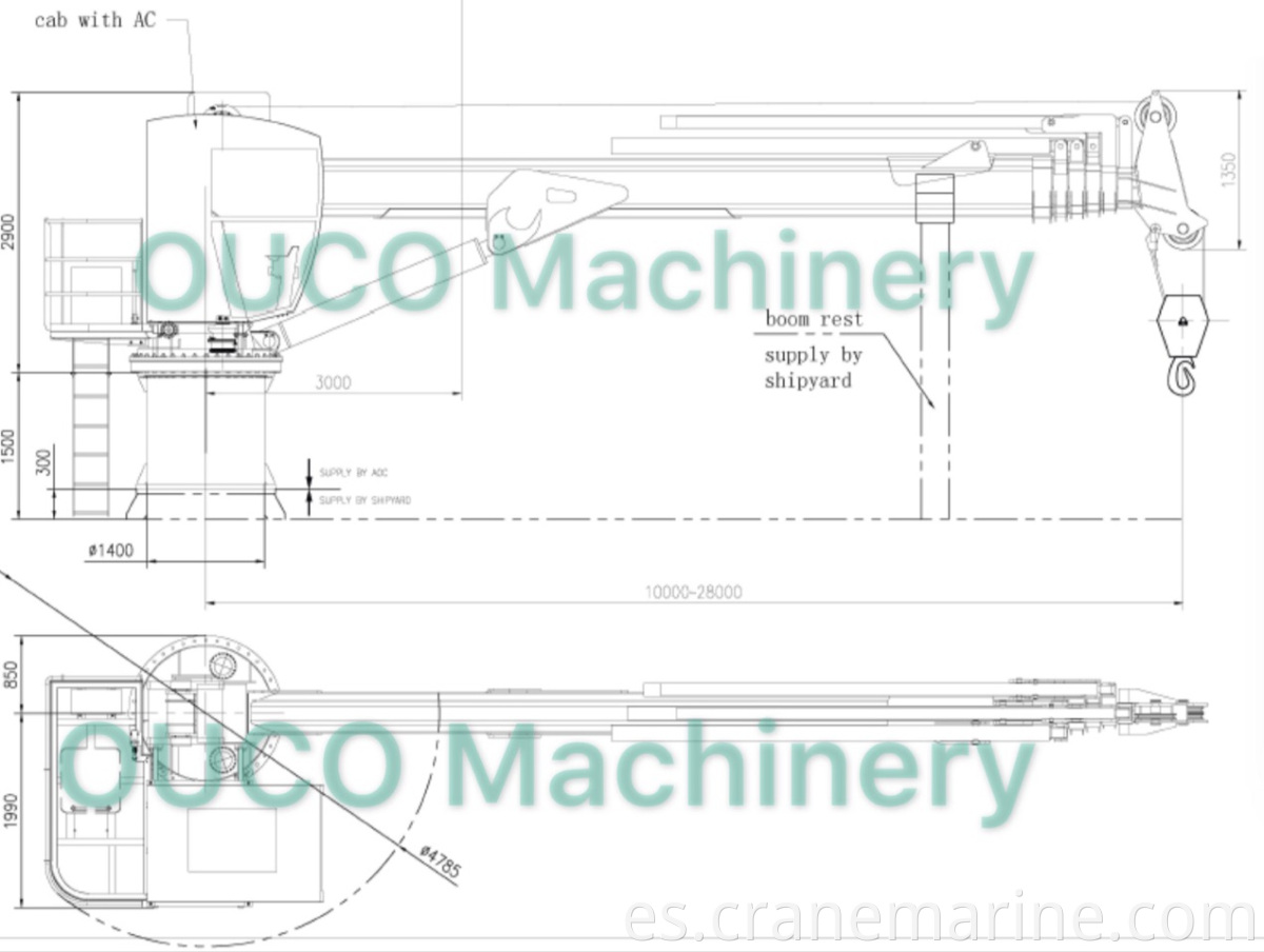 OUO Marine/ 5T11m Boom de nudillo plegable y grúa hidráulica telescópica